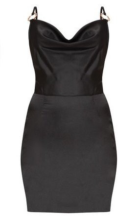 Black Satin Cowl Neck Bodycon Dress | Dresses | PrettyLittleThing