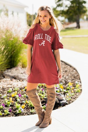 Ladies Alabama Crimson Tide Striped Ruffle Sleeve Top For Football – Gameday Couture