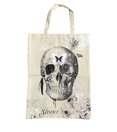butterfly skull tote bag