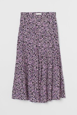 Calf-length Skirt - Black/purple floral - Ladies | H&M US