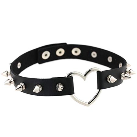 QIANDI Punk Gothic Style Black Heart-Shape Ring Leather Collar Choker Necklace Long Spike Studded: Amazon.co.uk: Amazon.co.uk:
