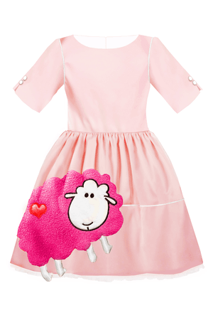 Lazy Francis Pink Satin Full Girls Dress Pink Sheep Appliqué – LAZY FRANCIS