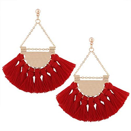 Amazon.com: Retro Colours Woolen Tassel Dangle Stud Earrings Sector Earrings for Women Mothers Day Gift (Purple): Jewelry