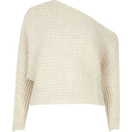 Cream knit asymmetric off shoulder sweater - Sweaters - Knitwear - women