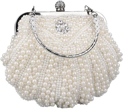 Amazon.com: Women Pearl Clutch Purse Crystal Floral Shell Shape Lady's Beaded Bag Detachable Chain Pearl Handbag for Wedding Party Ivory : Clothing, Shoes & Jewelry