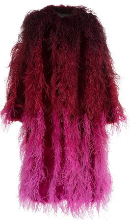 Oversized Degradé Feather-Embellished Faux Fur Coat