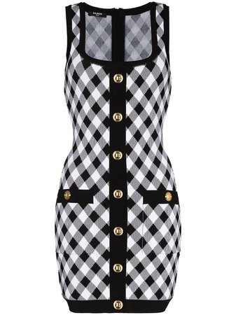 Shop black & white Balmain check pattern mini dress with Afterpay - Farfetch Australia