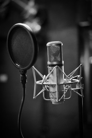 grayscale photo of condenser microphone beside pop filter photo – Free Black-and-white Image on Unsplash