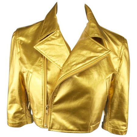 COMME des GARCONS Size M Metallic Gold Cropped Biker Jacket 2007 at 1stdibs