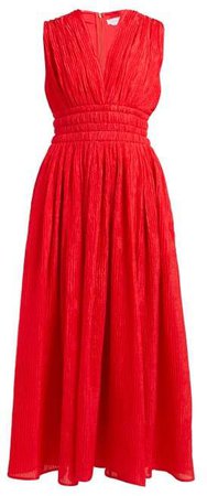 Rotlein Crinkled Silk Midi Dress - Womens - Red