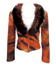 Orange Brown Tiger Print Jacket With Fur
