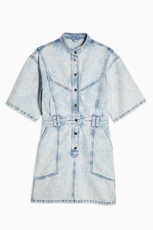 Acid Wash Short Sleeve Denim Dress | Topshop