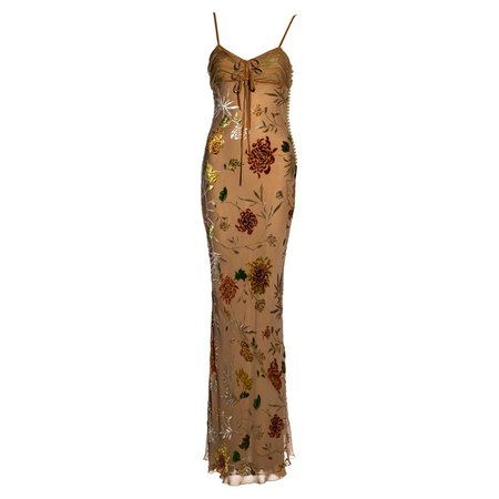 Christian Dior by John Galliano brown floral silk devoré maxi dress, ss 2006 For Sale at 1stDibs