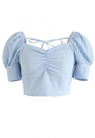 Shirred Back Sweetheart Neck Crop Top in Baby Blue - NEW ARRIVALS - Retro, Indie and Unique Fashion