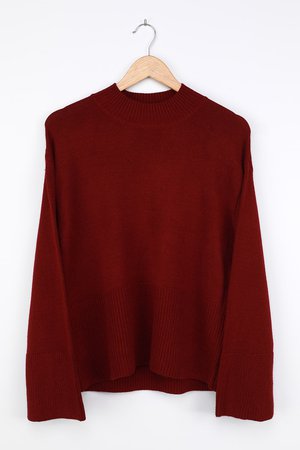 Cute Burgundy Sweater - Crew Neck Sweater - Ribbed Sweater - Lulus
