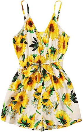 Amazon.com: SheIn Women's V Neck Tropical Print Elastic Waist Tulip Hem Cami Romper: Clothing