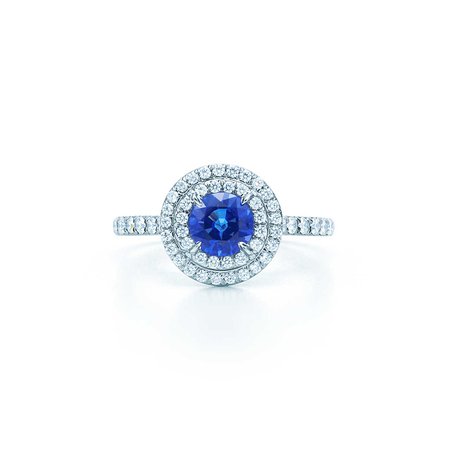 Tiffany Soleste ring in platinum with a .45-carat sapphire and diamonds. | Tiffany & Co.