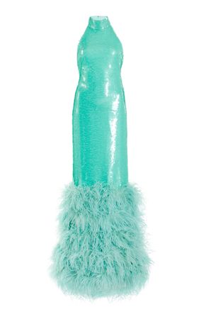 Ostrich Feather Open Back Sequined Halter Gown By Lapointe | Moda Operandi