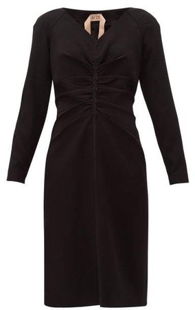 No. 21 - Ruched Crepe Midi Dress - Womens - Black