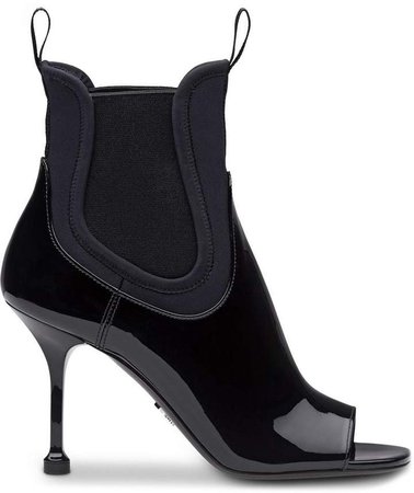 Patent leather and neoprene booties