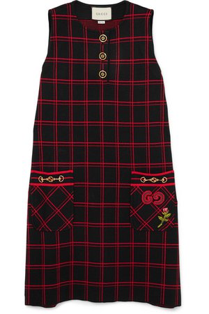 Gucci | Embellished embroidered checked wool dress | NET-A-PORTER.COM