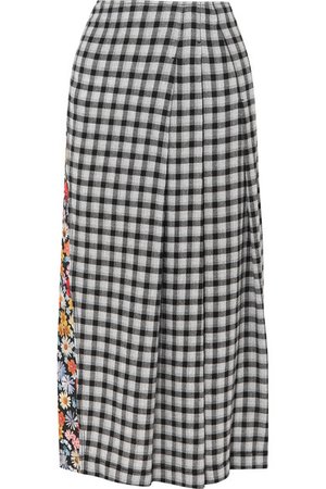 McQ Alexander McQueen | Decon paneled floral-print crepe and checked flannel midi skirt | NET-A-PORTER.COM