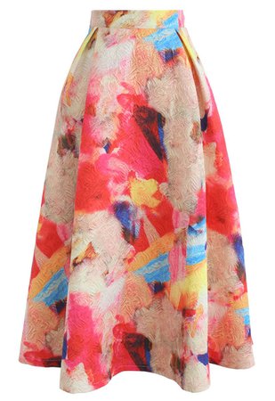 Florid Watercolor Embossed A-Line Skirt - Retro, Indie and Unique Fashion