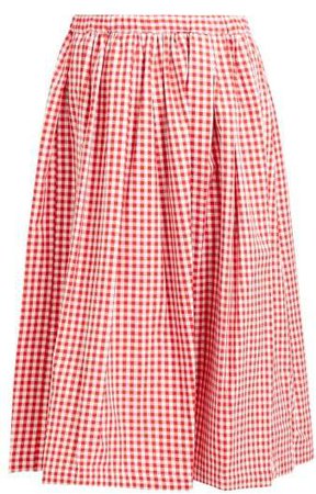 Gingham Cotton Midi Skirt - Womens - Red White