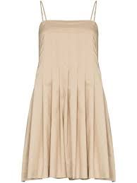 beige pleated mini dress