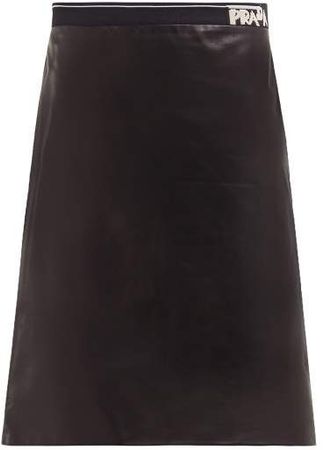 Logo Intarsia Leather Pencil Skirt - Womens - Black