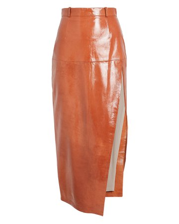 Red Patent Leather Midi Skirt | INTERMIX®