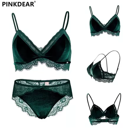 Dark Green Sexy Velvet Girl's Underwear 3/4 Cup Woman Unpadded Plunge Bra Tow Hook Waist Two Separates Brief Sets -in Bra & Brief Sets from Women's Clothing & Accessories on Aliexpress.com | Alibaba Group