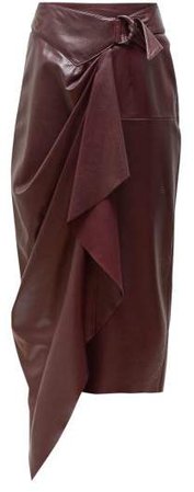 Fiova Belted Draped Leather Skirt - Womens - Burgundy