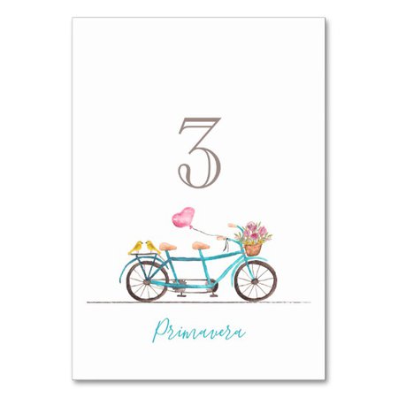 Watercolor Tandem Bicycle Wedding Table Number | Zazzle.com