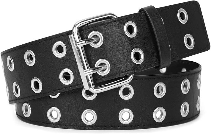Amazon.com: WERFORU Double Grommet Belt PU Leather Punk Belt for Women Men Jeans 2 Hole Belts 1.5 Wide : Clothing, Shoes & Jewelry