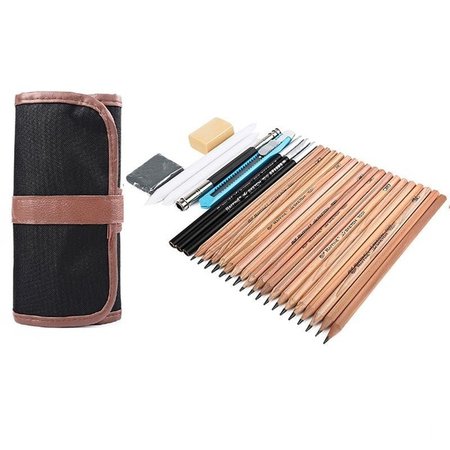 18pcs/set Sketch Tool kit Pencils Charcoal Extender Paper Pen Cutter Eraser Drawing Set (Color: Black)