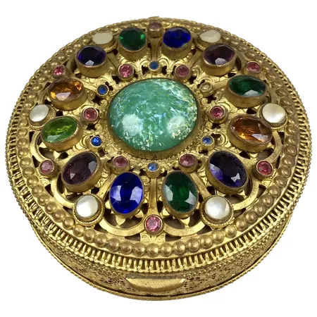 Top Quality Antique Austrian Round Jeweled Box : ccFinds | Ruby Lane