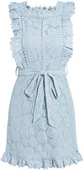 Conmoto Women's Sexy Sleeveless Lace Ruffle Mini Dress Hollow Out Summer Dress Blue 8 at Amazon Women’s Clothing store: