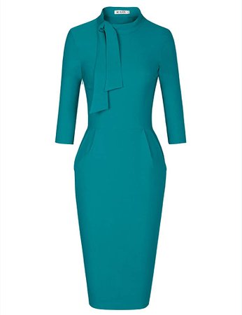 Amazon.com: MUXXN Laides Vintage 1950s 3/4 Sleeves Pocket Waist High Stretch Bodycon Dress (Navy Blue M): Clothing