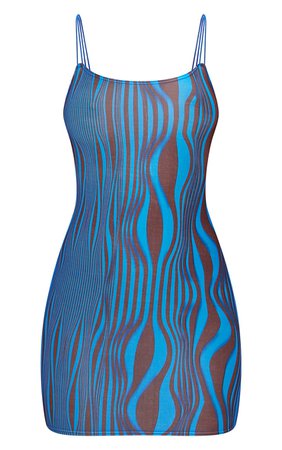Blue Slinky Double Spaghetti Strap Bodycon Dress | PrettyLittleThing USA