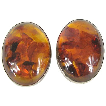 Massive Baltic Amber Sterling Silver Earrings For Sale at 1stdibs