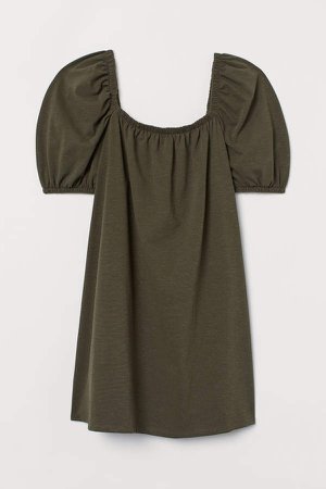 H&M+ Puff-sleeved Dress - Green