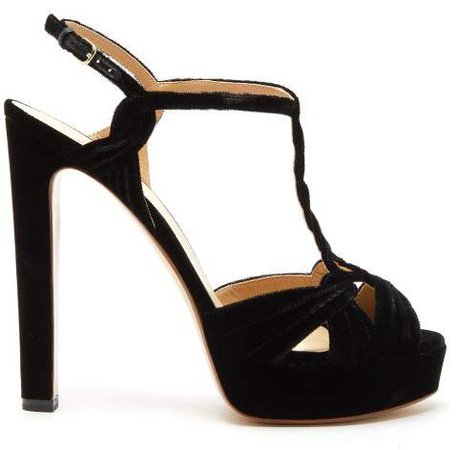 T Bar Velvet Platform Sandals - Womens - Black