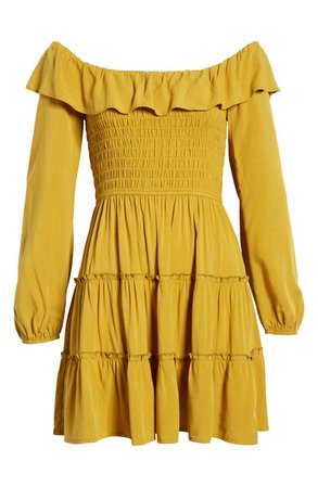 Row A Off the Shoulder Long Sleeve Smocked Minidress | Nordstrom