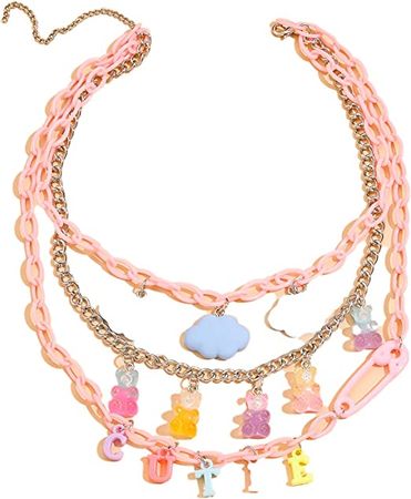 Amazon.com: Multilayer Resin Gummy Cartoon Bear Link Chain Pendant Necklace Punk Colorful Transparent Acrylic Animal Butterfly Cloud Choker Necklace for Women Girls Party Hip Hop Jewelry-A cutie: Clothing, Shoes & Jewelry