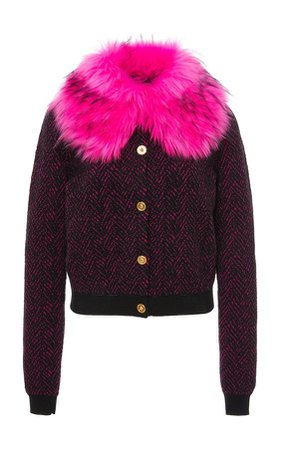 Versace Fur Collar Wool Jacket