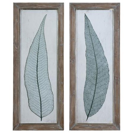 Aubriana Coastal Teal Botanical Leaf Distressed Print - Set of 2