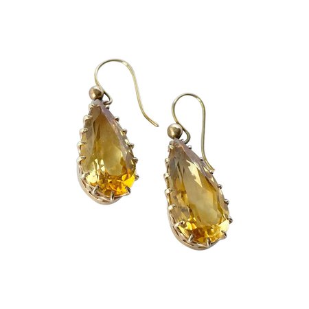 Edwardian Citrine and 9 Carat Gold Drop Earrings For Sale at 1stDibs