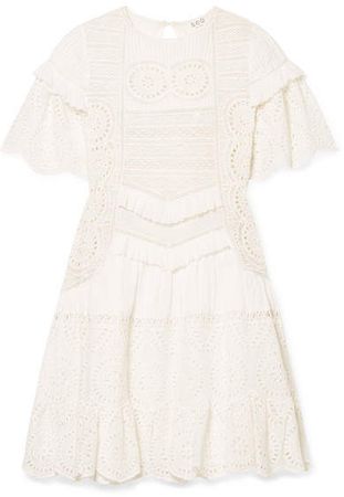 Zinnia Ruffle-trimmed Broderie Anglaise Cotton Mini Dress - White