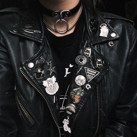 Leather jacket with pins